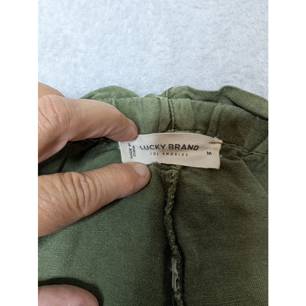 Lucky Brand Shorts Womens M Green Linen Blend High Waist Paperbag Waist Belt - Picture 4 of 9